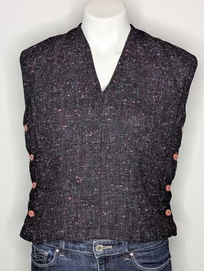 Handmade Black Pink Blue Button Side V Neck Sleeveless Sweater Vest S/M